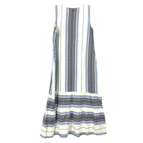 J. Jill A-Line Midi Dress Womens Size Medium Sleeveless Cream Blue Embroidered - Picture 2 of 6